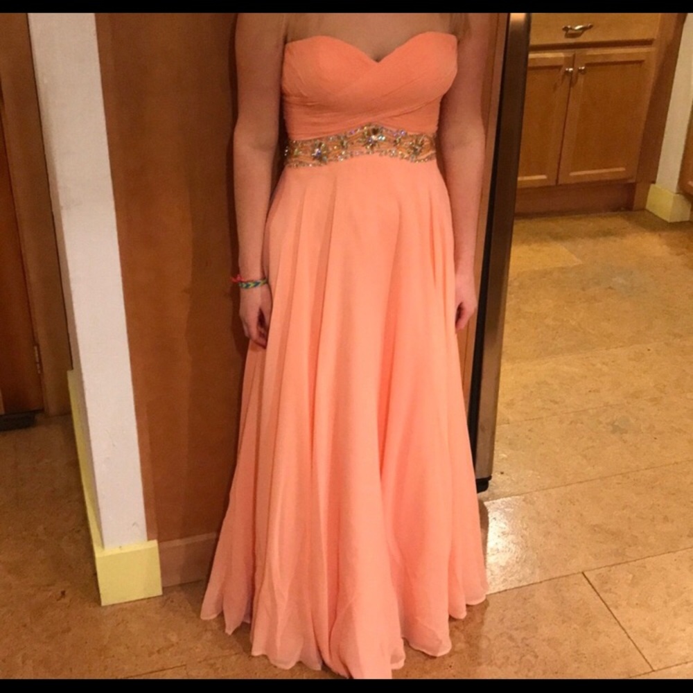 Clarisse peach colored prom dress